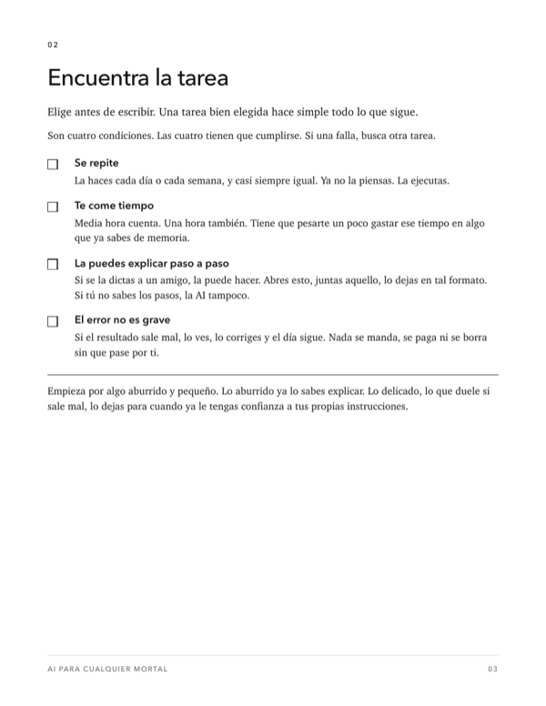 Página del checklist para elegir la tarea