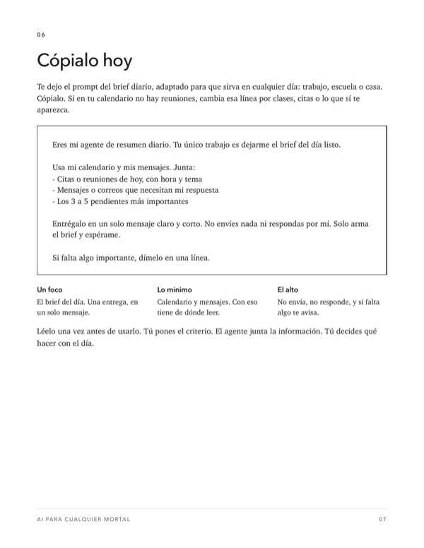 Página del prompt del brief diario